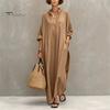 Casual Dress Summer Maxi for Women, V-Neck Oversized Boho Long Elegant Dress, Sleeve Button Up Vacation Sundress with Pockets Soft Fabric