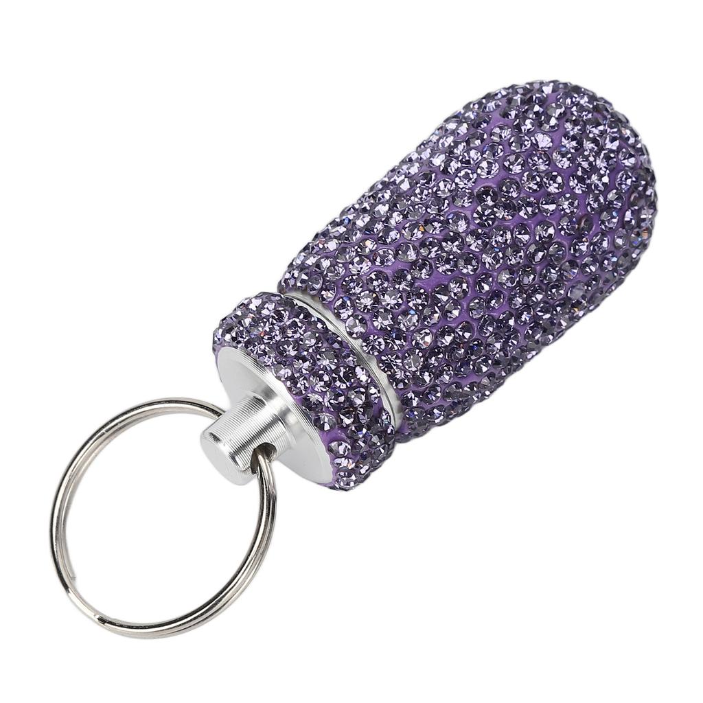 Lila Strass Kapsel Aufbewahrungsbehälter mit Schlüsselanhänger Aluminiumlegierung Tragbare Medizinflaschenbox