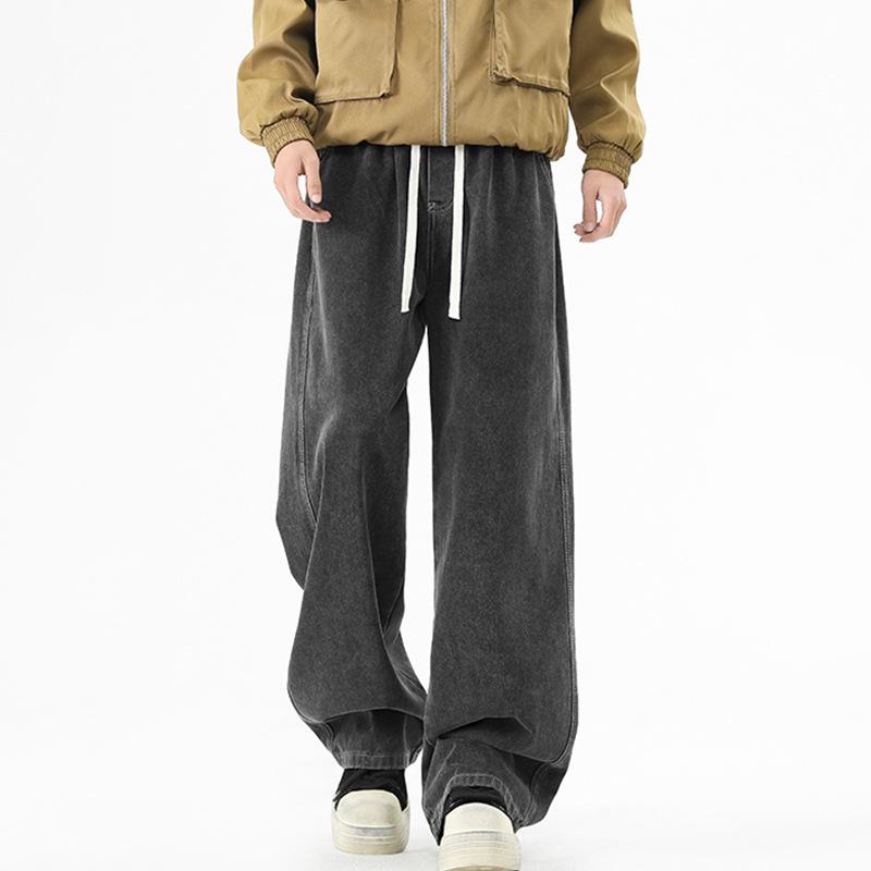 

Светло-голубые джинсы мужские летние подростковые прямые свободные широкие брюки нового стиля для мальчиков, скользящие до пола, мужские весенние и осенние 3XL