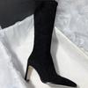 Fashion Vintage Pointed Toe Elastic Slim Women Knee High Boots Designer Square High Heels Zipper Long Botines De Mujer