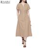 ZANZEA Women Casual V-Neck Solid Color Summer Short Sleeve Dress
