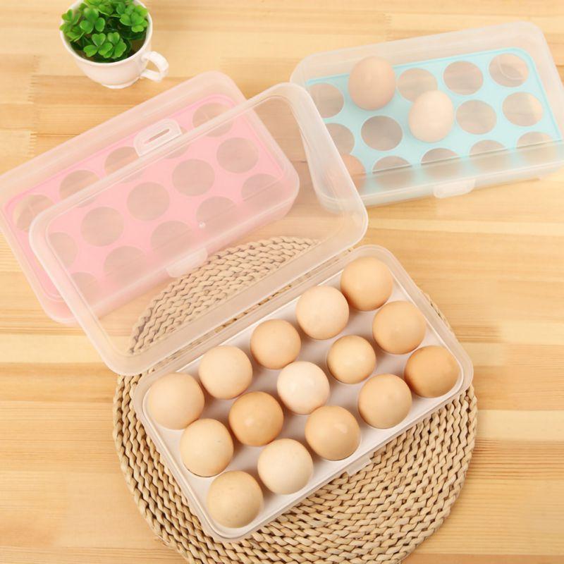 15 Grid Egg Storage Box Egg Tray Lid Practical Kitchen Refrigerator Egg Holder Container Durable Holder Refrigerator Organizer