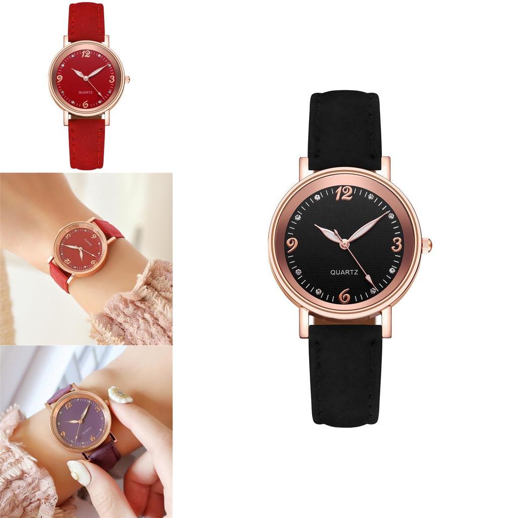 Módní dámské quartzové hodinky s dekorativním nočním světlem a koženým řemínkem