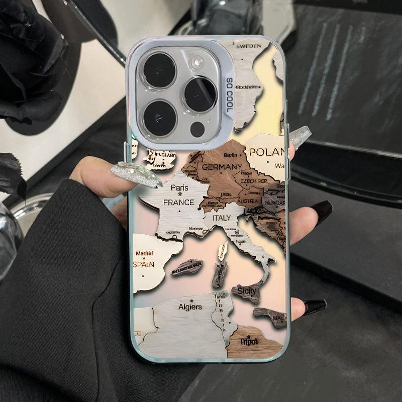 Personality Map Applies To Apple 16Pro Mobile Phone Case iPhone15 Color Silver 1413 Laser 12promax11xsm