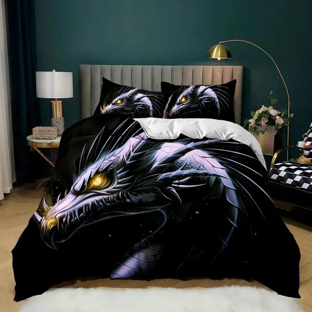 Comforter Bedding Queen 3D Mythical Dragon Print 3 Piece Bed Set With Pillow Shams Kids Cool Polyester No Comforter