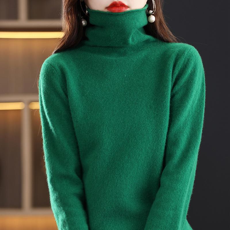 Dámský kašmírový rolák – Jednobarevný, krátký střih, jednoduchá pletenina, 100% vlna pro podzim a zimu.