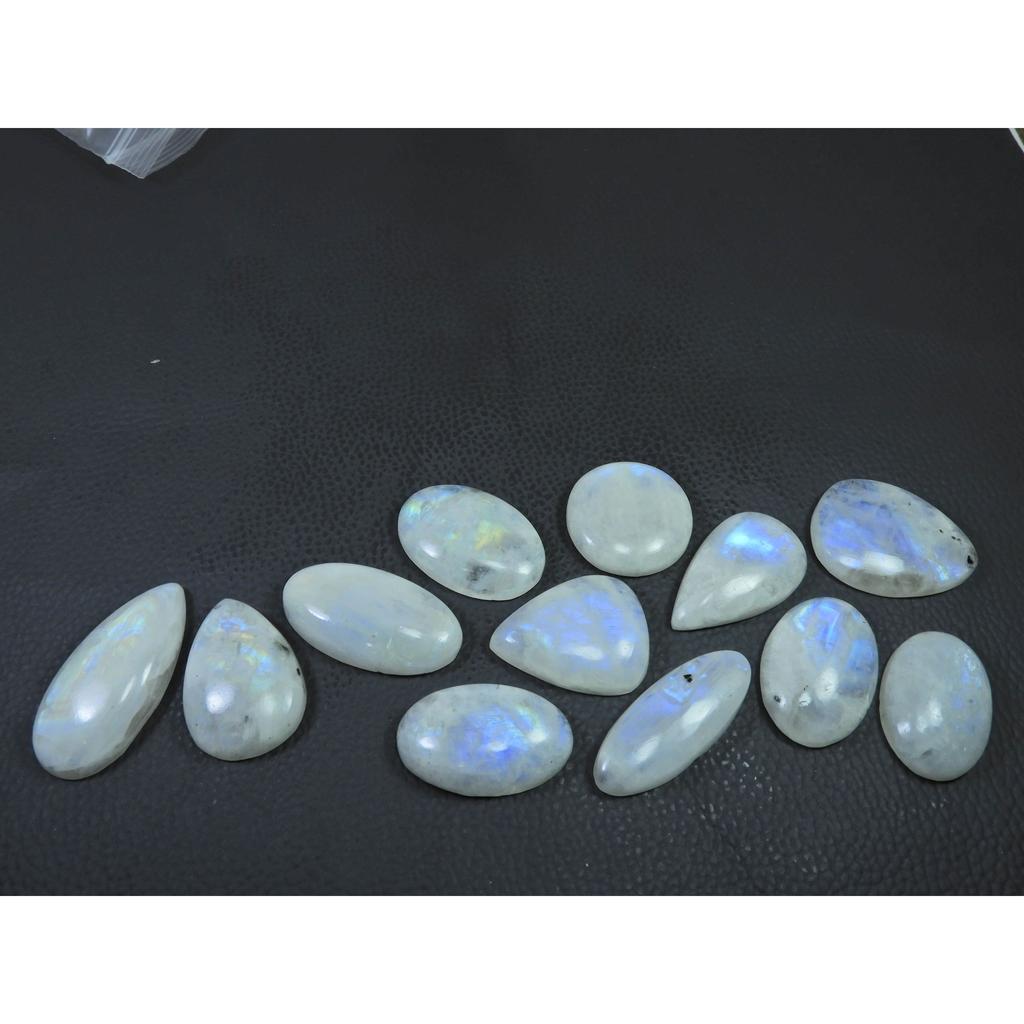 27-31MM Natural Rainbow Moonstone Mix Cabochon Loose Gemstone 12 Pcs Lot C-529