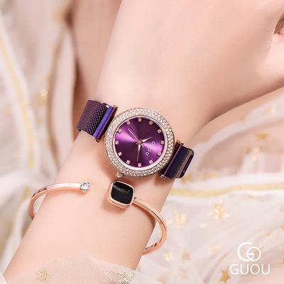 Relógio Feminino com Mostrador Grande, Strass, Casual, Moderno e Tendência, Corrente de Malha, Relógio Feminino para Estudante, Relógio à Prova d'Água