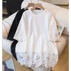 Fashionable Lace Spliced Round Neck Short-sleeved T-shirt for Women In Summer Loose Versatile Top Casual Versatile Pullover