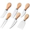 Household Steel Stainless Cheese Butter Knives with Wooden Handle Cheese Slicer Cutter Spatula Fork Kitchen Cooking Baking Tool