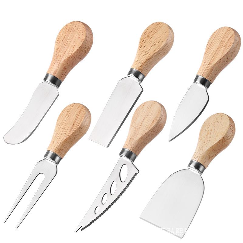 Household Steel Stainless Cheese Butter Knives with Wooden Handle Cheese Slicer Cutter Spatula Fork Kitchen Cooking Baking Tool