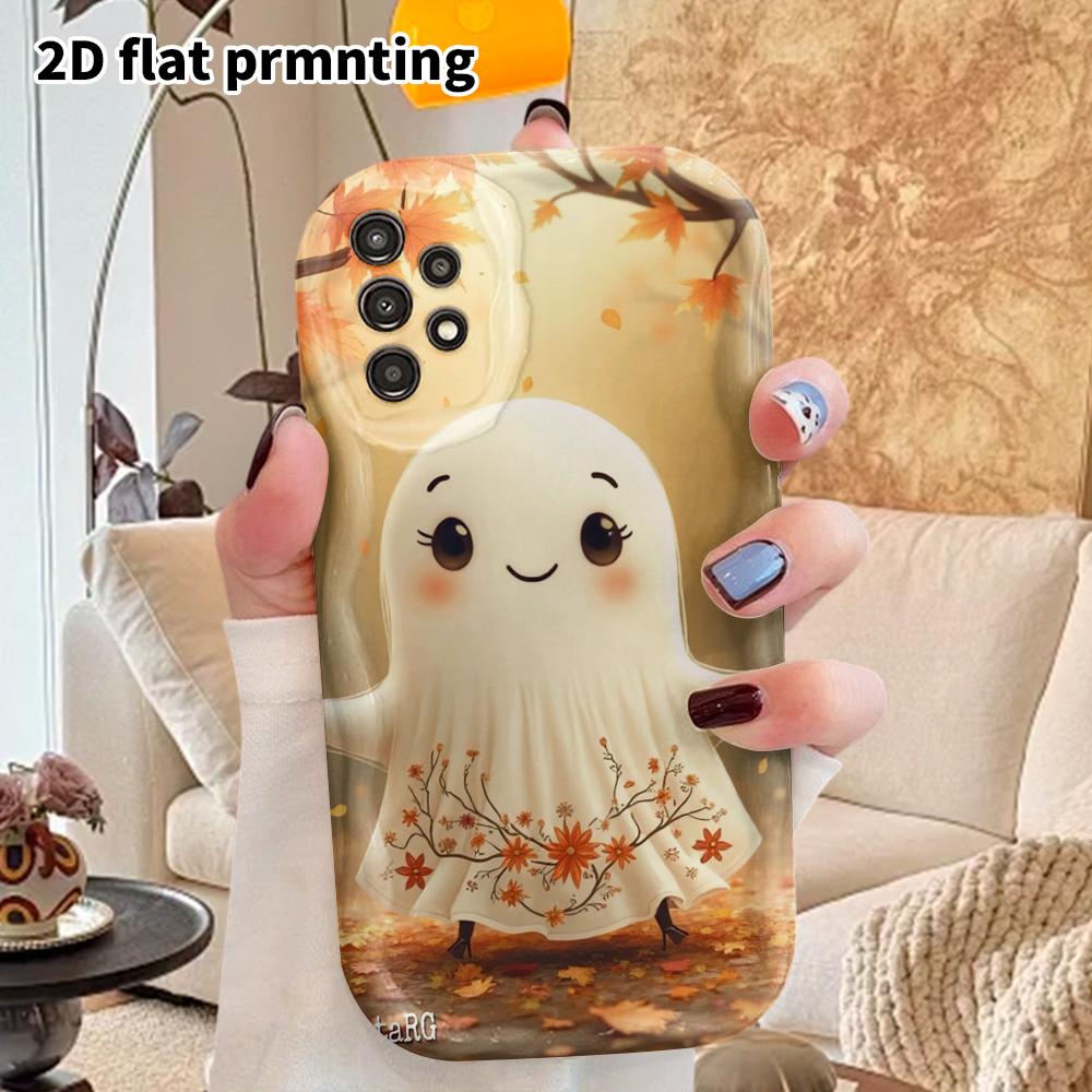 Telefon kılıfı: 2D Düz Samsung Galaxy A34 A35 M05 M06 S20 S22 S21 FE Plus 5G Koruyucu Kılıf, Çift Stili, Çiçekli Elbise Hayaleti, Noel ve Cadılar Bayramı