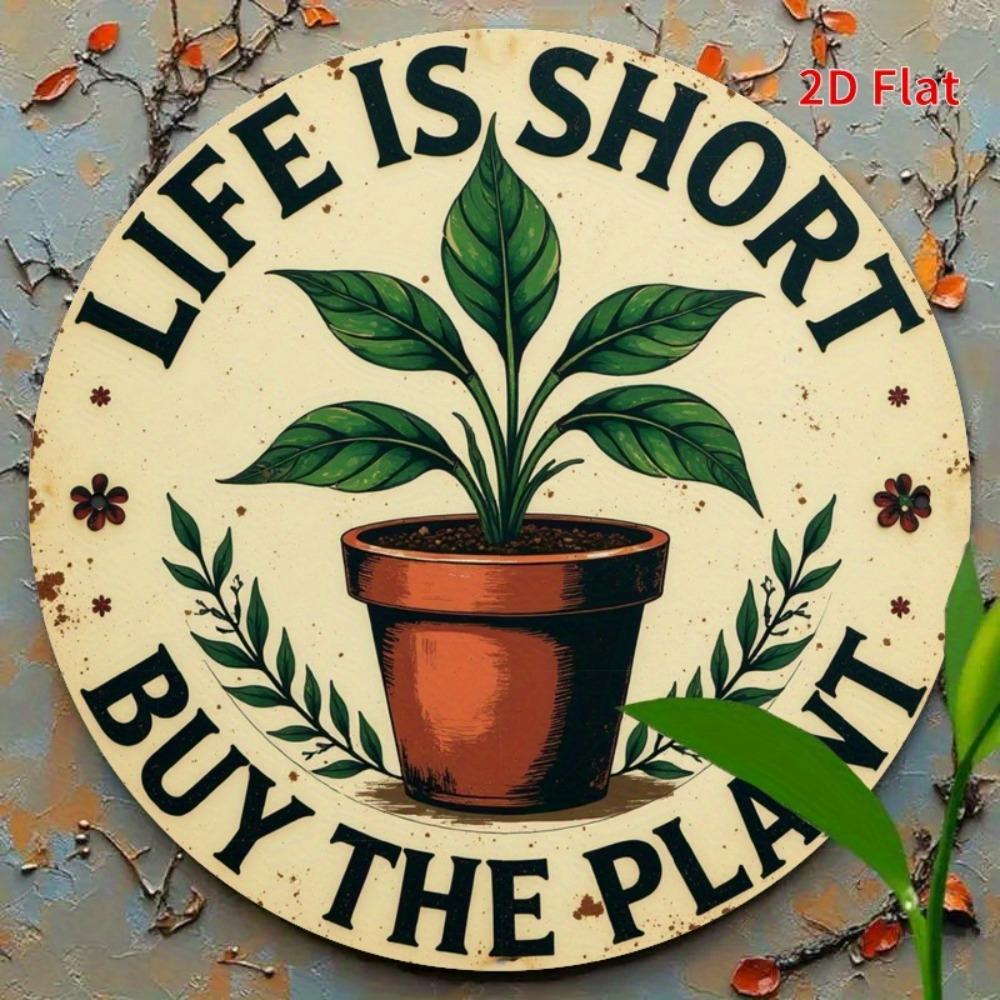 Vintage Round Metal Wall Sign Rustic Potted Plant Art Durable Indoor Outdoor Garden Decor for Beach Home