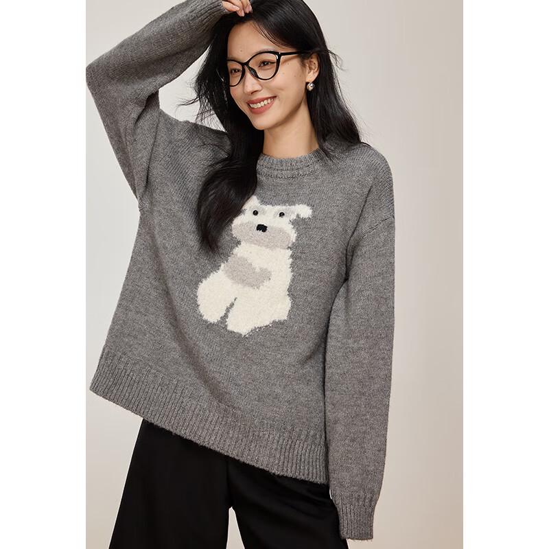 VICTORIA&VERA Women's Puppy Jacquard Knit Sweater