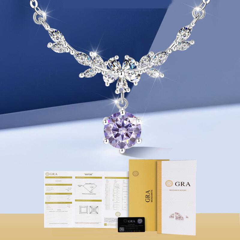 S925 Sterling Silver Wisteria Moissanite Necklace, 1 Carat D Color, Cool Style, Light Luxury Clavicle Chain for Women