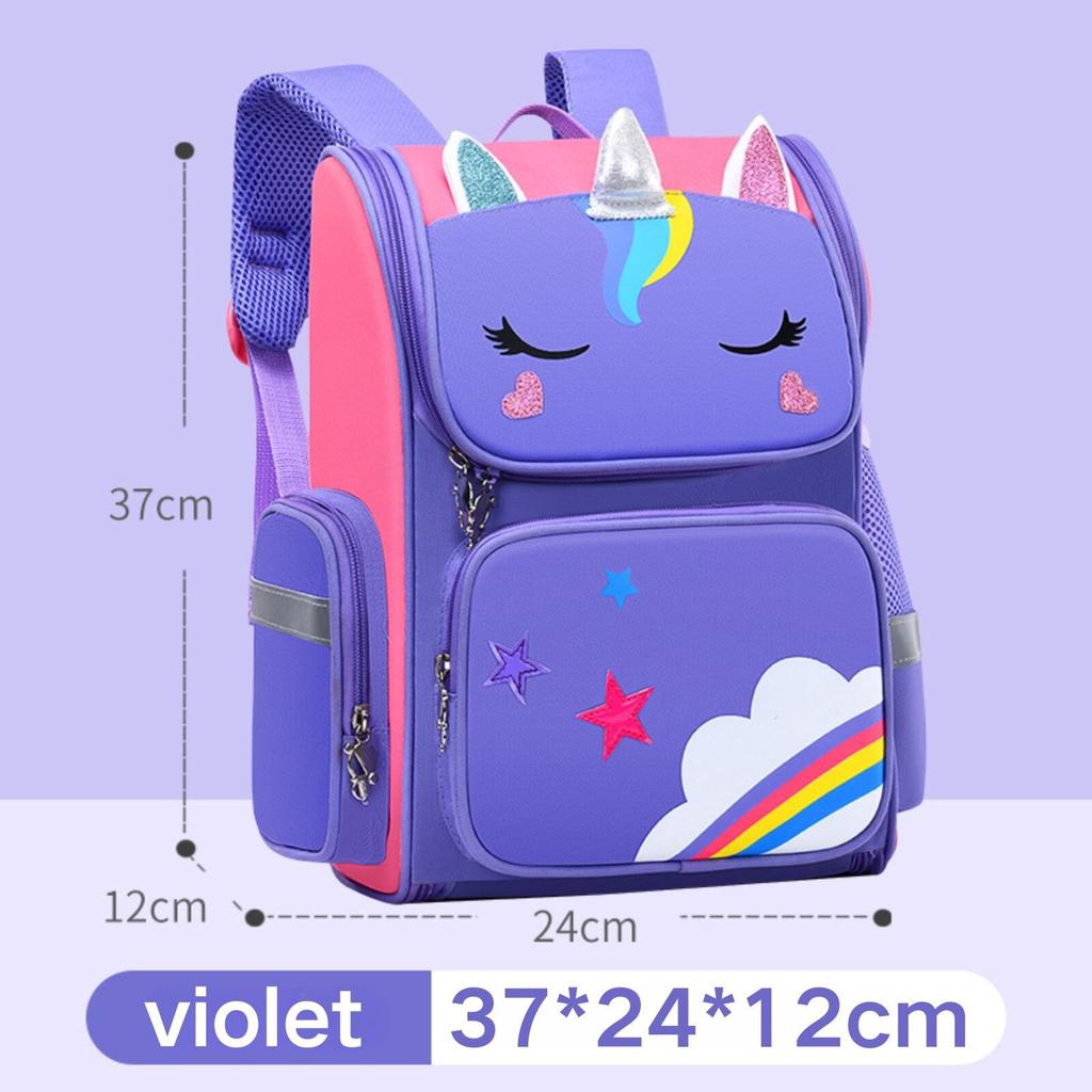 Kids Purple Backpack Large Capacity Waterproof Lightweight 37x24x12cm Multiple Pockets Violet