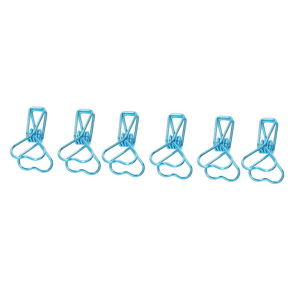 100pcs Binder Clips Cute Cartoon Heart Shape Metal Hollowed Long Tail Clips Paper Clamps Office Supplies Blue