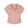 Design lapel bow embroidered T-shirt women's summer small man pleated front shoulder college style short chic top