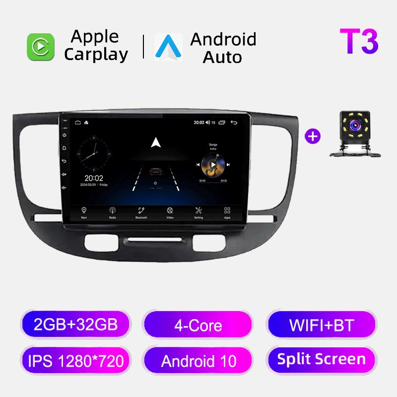 Autorádio Android Auto Carplay Pro KIA Rio 2005-2010 Multimediální Přehrávač Hlavní Jednotka Stereo GPS Navigace BT WIFI 2+32GB