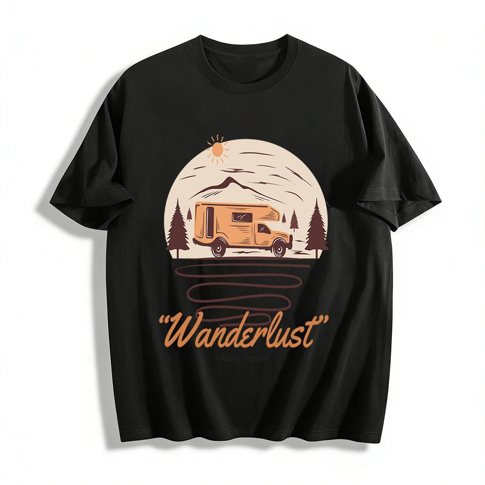 Wanderlust Nature Inspired Camping Van Graphic Print Casual Tee Pure cotton T-shirt XXS