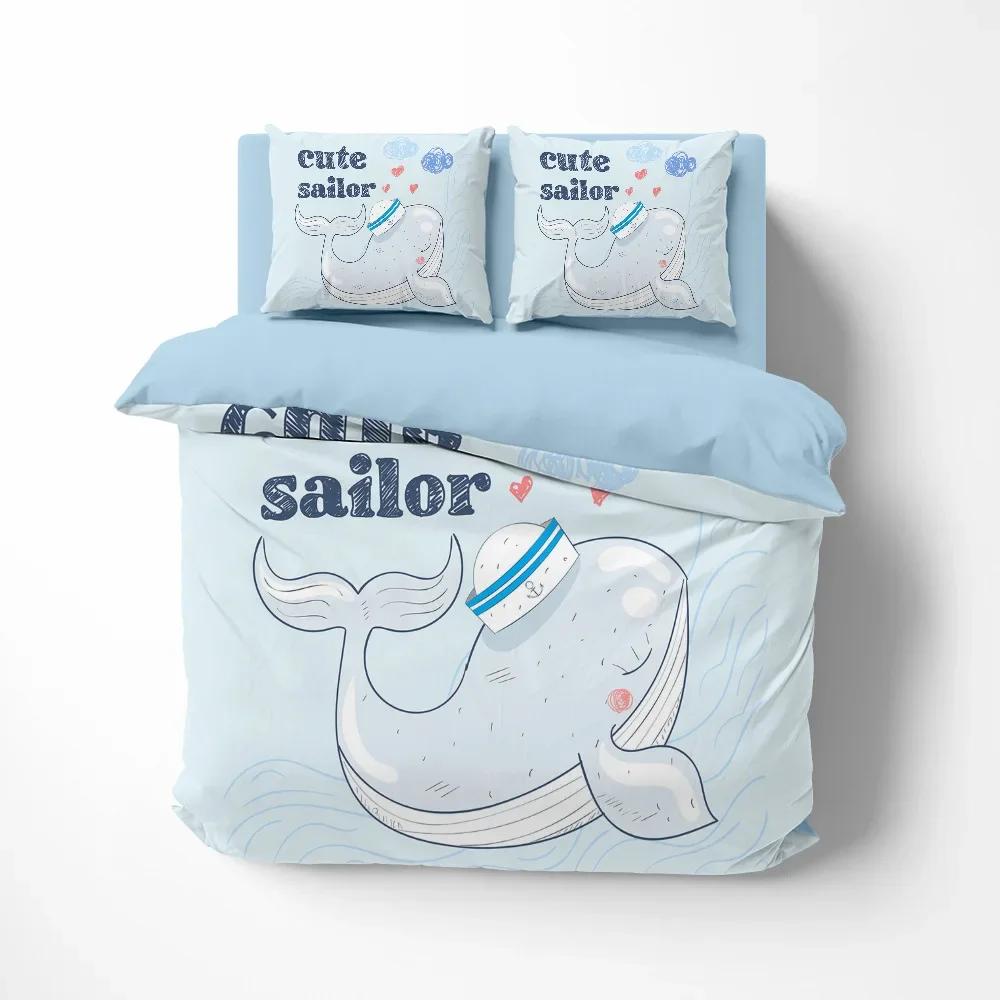 

Print Sky Blue Shark/whale Smal Fish,HouseTre, Under Water for Warm Comforter Beding Sets Two/thre-piece Set Soft Duvet Cover Bed Linen Set 135*200cm Eu-Single