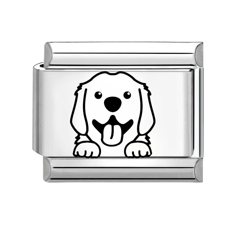 Laser Engraving Black Cartoon Cute Cat Dog DIY Italian Charm Links Fit 9mm Stainless Steel Bracelet Women Jewelry Making Gifts