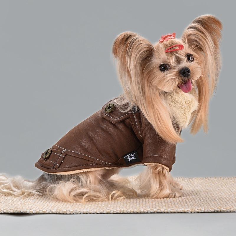 10PC/Lot Fur Collar Dog Leather Jacket Windproof Warm Small Dog Coat Winter Dog Clothes Puppy Clothing