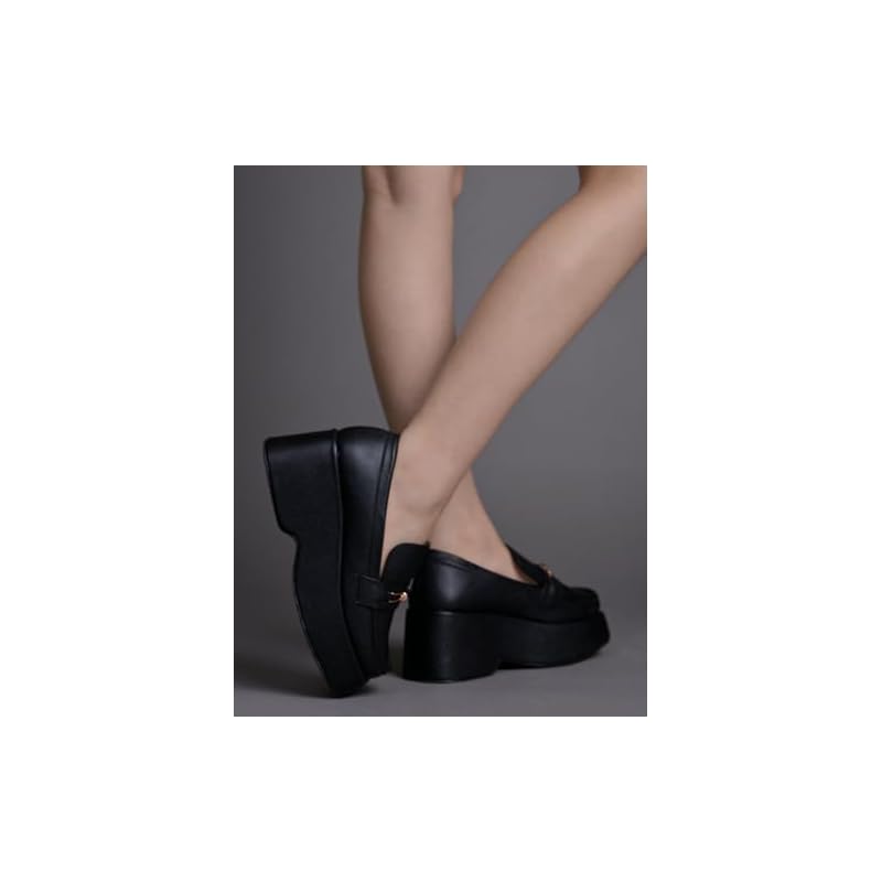 Shoetopia Stylish Solid Buckle Detailed Black Pumps For Women & Girls /Eu38 5 UK чёрный