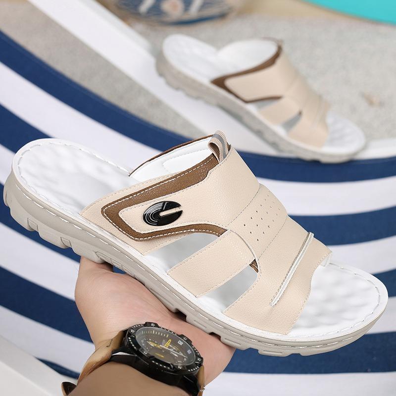 Large Size Men Slippers High Quality Cowhide Leather Slippers Summer Casual Beach Slippers Outdoor Non-slip Flat Sandals for Men