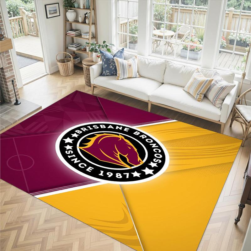 Brisbane Broncos Design Crystal Velvet Carpet Cozy Non?Slip Printed Rug For Bedroom Living Room Entrance