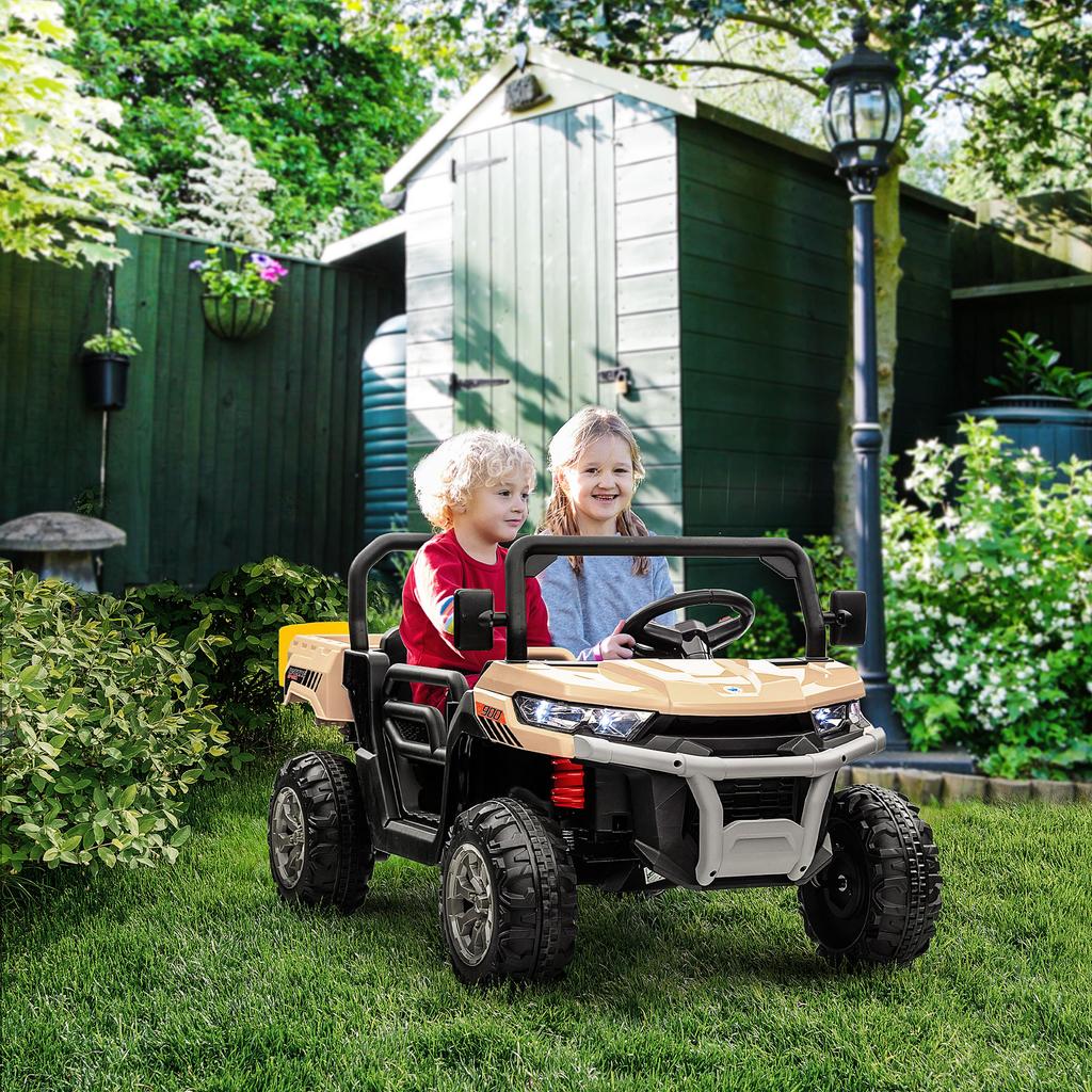 12V 2 Seater Kids Electric Ride-On Car with Electric Bucket, Remote Control - Yellow