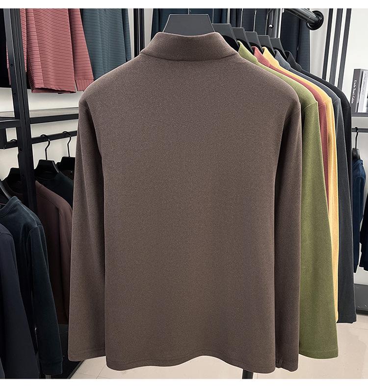 Men's Thick German Velvet Warm Half-Zip Stand Collar Sweatshirt - Solid Color Autumn/Winter