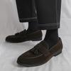 Fashion Spring Luxury Brand Street Fashion Mens Suede Loafers Trend Fashion Purple Party Dress Shoes Men's Leather Tassels Casual Shoes