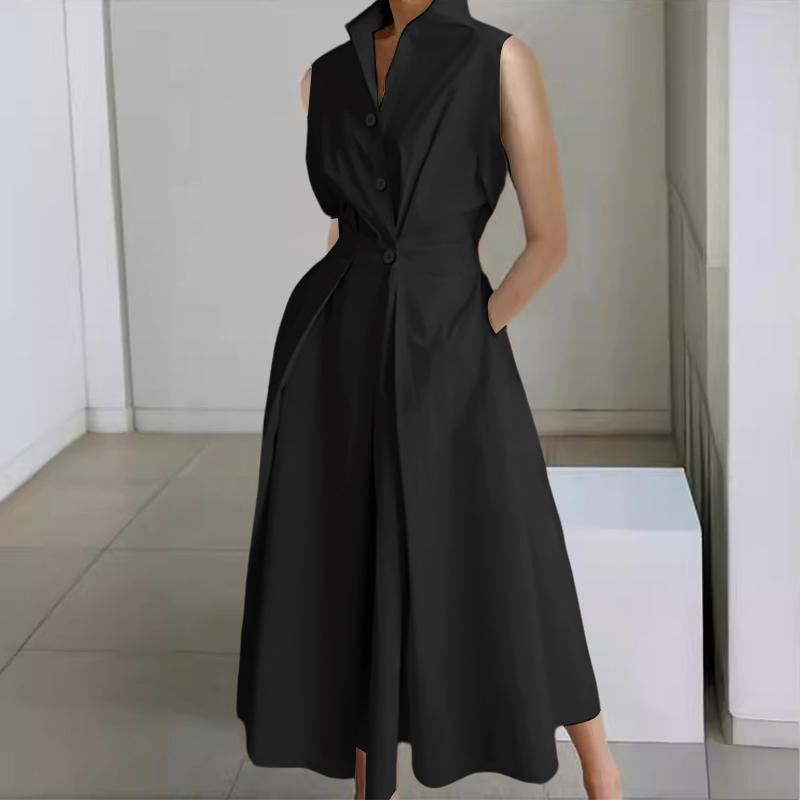 ZANZEA Women Casual Turn Down Collar Loose Summer Sleeveless Dress