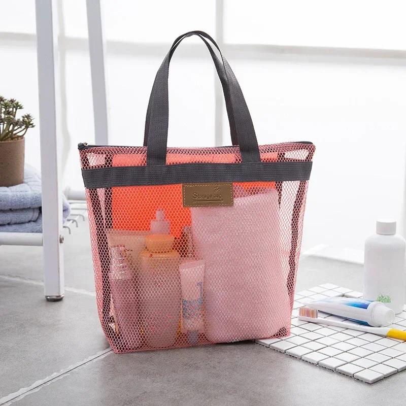 Mesh Makeup Toiletry Storage Bags Handbags Portable Travel Beach Washing Shower Tools Organizer Tote Cosmetic Organizer Pouch