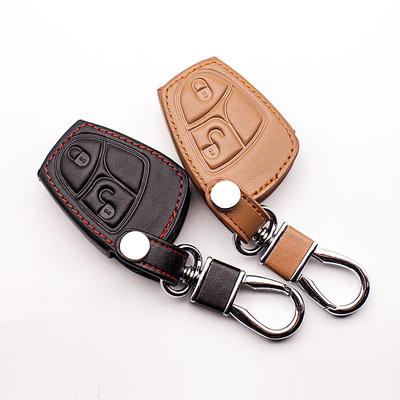 Top Layer Leather Genuine Leather 2 Buttons Car Key Case for Mercedes Benz W124 W202 W203 W210 W211 W204 Key Box Protector