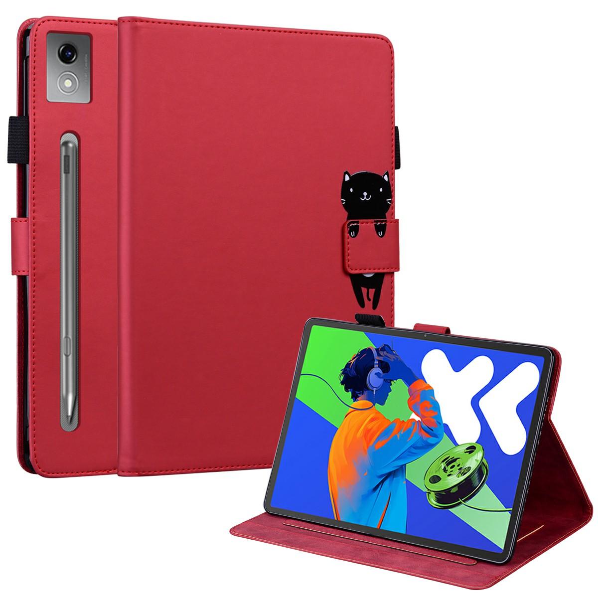 

Для Lenovo Xiaoxin Pad Pro 12.7 (2025) Чехол Подставка для планшета Кожаная обложка Слоты для карт Животный узор Red