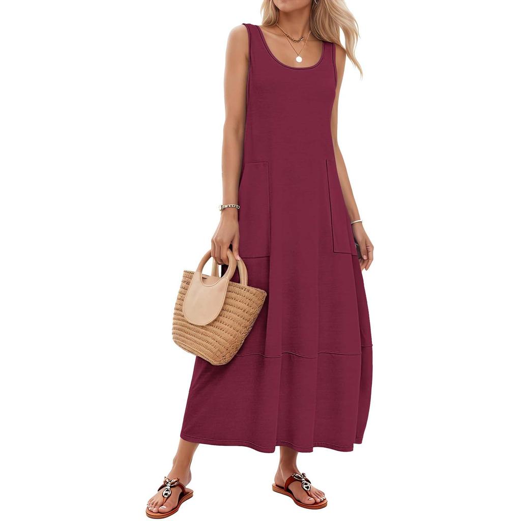 Women's Color Sleeveless Slim Fit Fashionable Long Dress