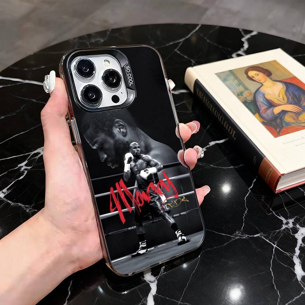 Custodia per Telefono Boxing F-Floyd M-Mayweather-FM per iPhone 17,16,15,14,13,12,11 Plus,Pro Max,XS,Interno Placcato Argento Colorato