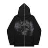Zip Up Hoodie Gothic Streetwear Oversized Sweatshirt Men Women Y2K Style Casual Outerwear