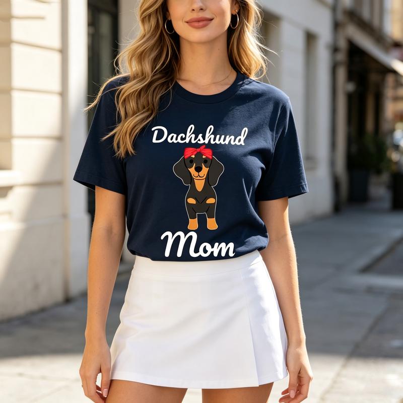 Dachshund Mom Tee Unisex Red Bow Dog Mom Casual Short Sleeve Shirt for Pet Lover Daily Wear100 Cotton Y2k Top Harajuku