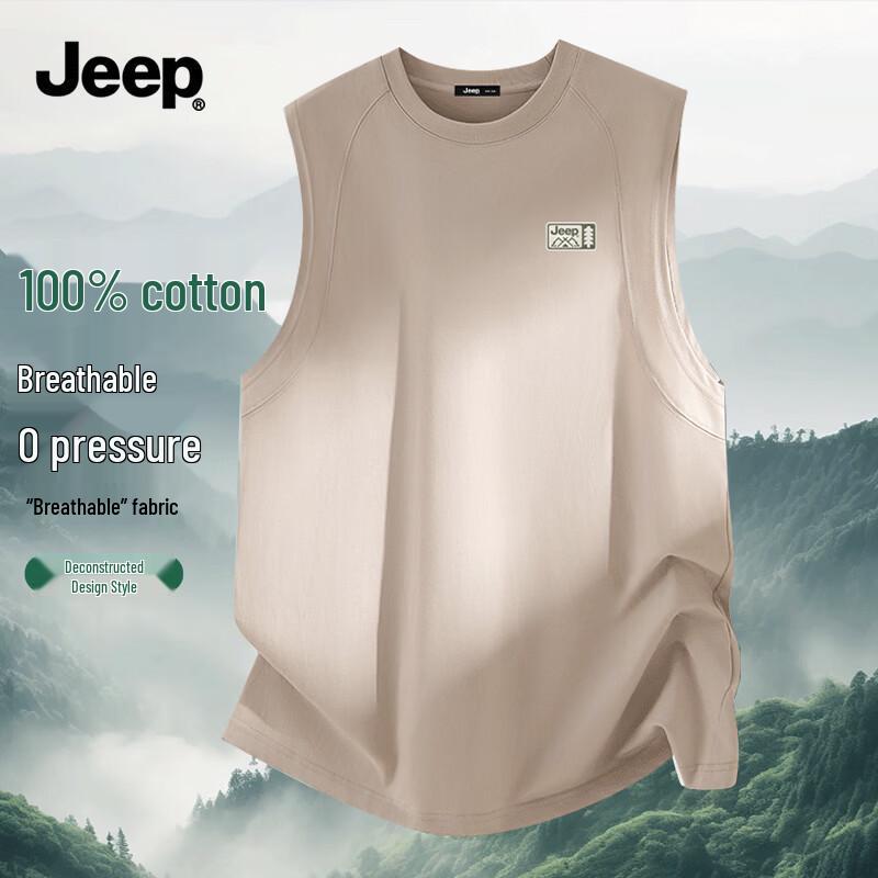 

JEEP Men s Cotton Round Neck Sleeveless T-shirt M