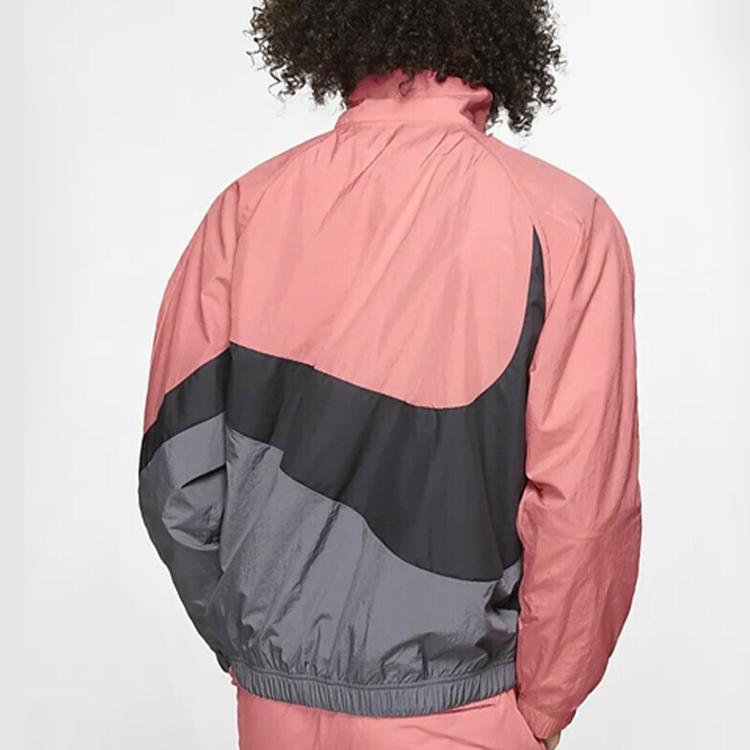 Nike Big Swoosh Loose Zip-Up Collar Woven Jacket For Spring Men Jackets Black Gray Pink AR3133-668