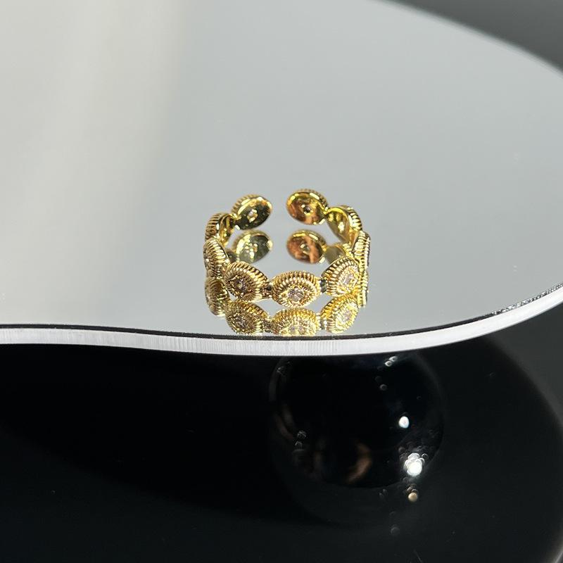 Collection retro Italian court style brushed hollow lace open ring women's fashion niche versatile ring