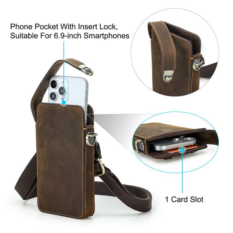 CONTACT'S Retro Genuine Leather Shoulder Bag Men Metal Push Lock Belt Clip Waist Bag Male Travel Daily Gift Crossbody Bag
