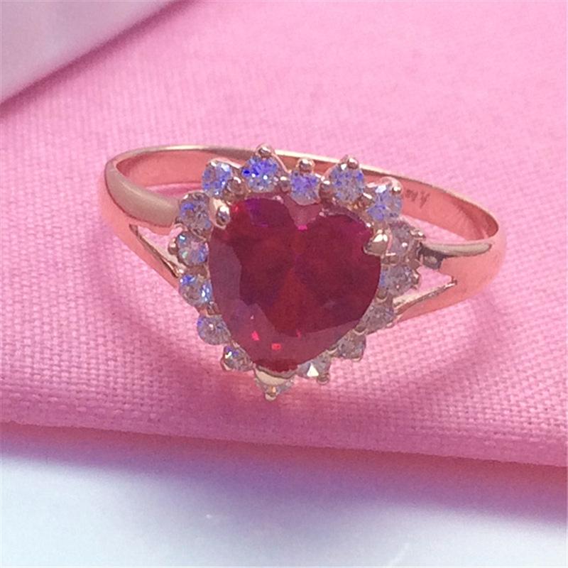 Purple Gold Russian Rose Gold Plated Inlaid Zircon Red Stone Love Ring 585 Colored Gold Classic Ring