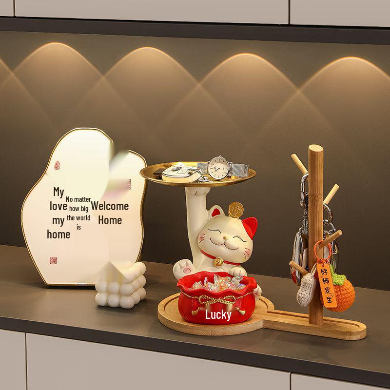 Lucky Cat Key Organizer Ornament for Entryway, Living Room, or Shoe Cabinet - Perfect Home Decor and Housewarming Gift.