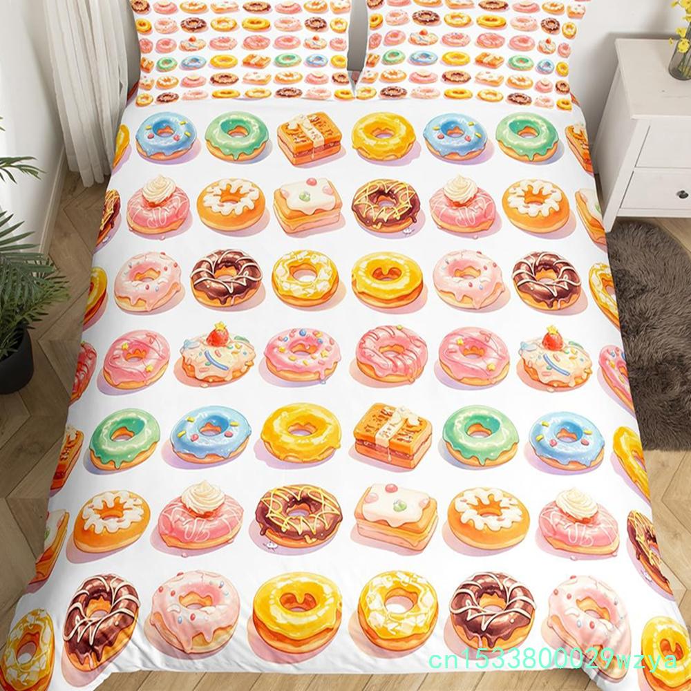Donuts Bedding Duvet Cover Chocolate Doughnut Bedding Set Black White Comforter Cover Microfiber Whimsical Dessert Quilt Cover
