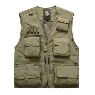 Plus Size Men's Outdoor Fishing Vest Photography Advertising Thin Gilet Multi-Pocket V Neck Waistcoat