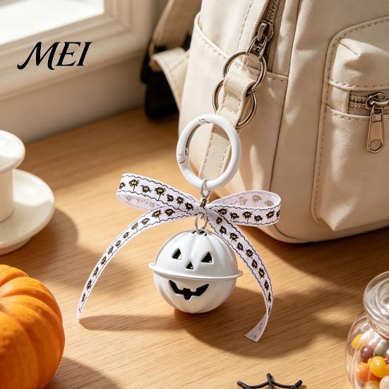 Hanging Bell Keychain Halloween Pumpkin Keychain, Hollow Head Key Ring Decorative with Ribbon Bow, Backpacks Charm for Holiday Party Decoration